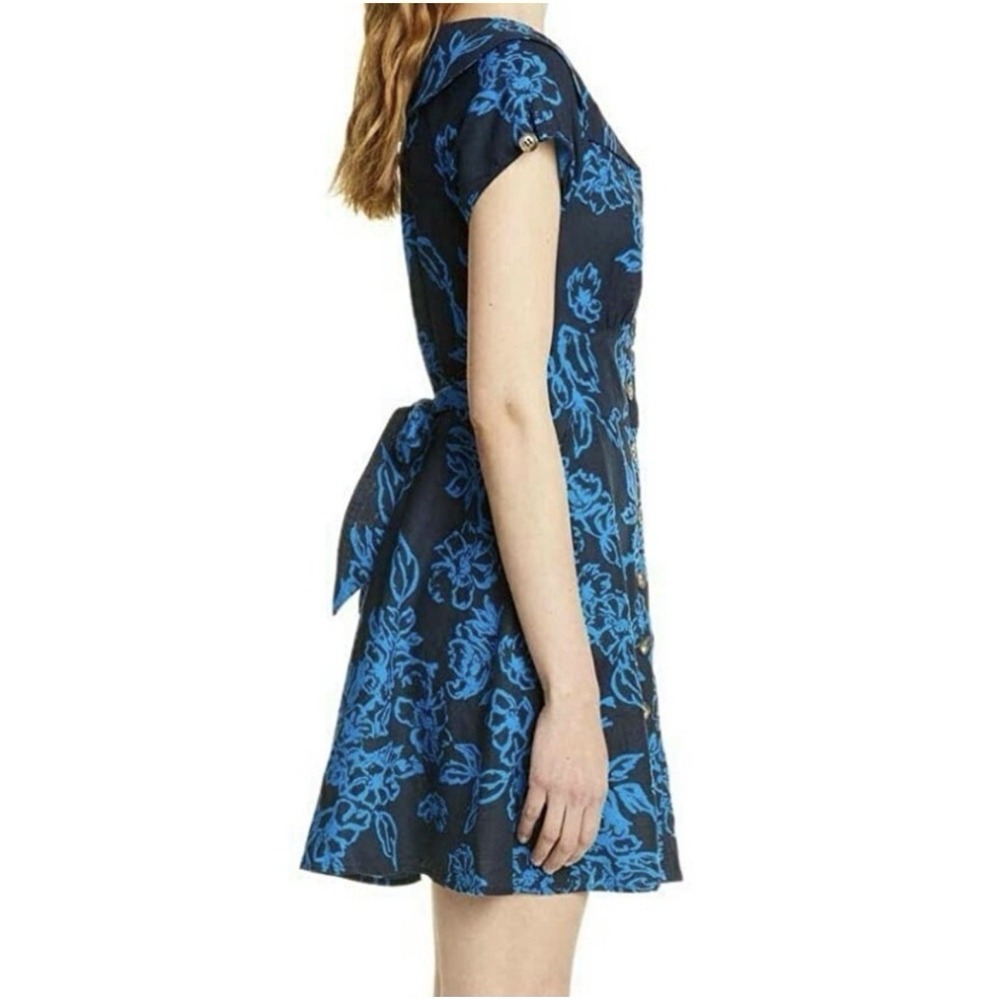 Free People A Thing Called Love Navy Linen Blend Retro Mini Dress Sz 4 - Picture 4 of 9